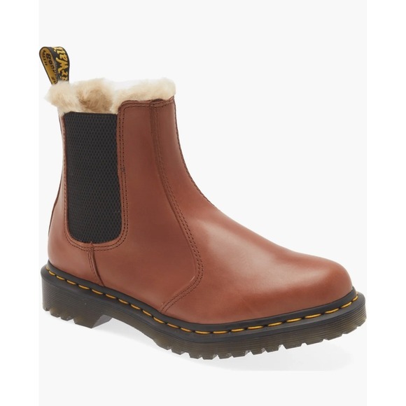 Dr Martens Womens Leonore Faux Fur Lined Leather Chelsea Boots WarmWair Brown 7 - Picture 1 of 10